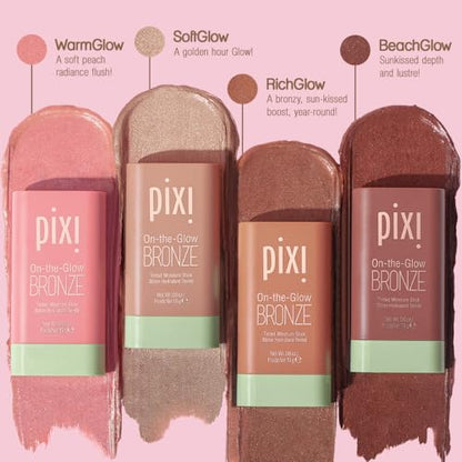 Pixi Beaming Bliss On-the-Glow Trio – Hydrating Cheek Tint, Bronzer & Highlighter (Travel Size, Vegan)