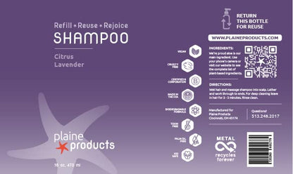 Plaine Products Citrus Lavender Shampoo & Conditioner — Refillable Aluminum Bottles, Vegan & Sulfate-Free