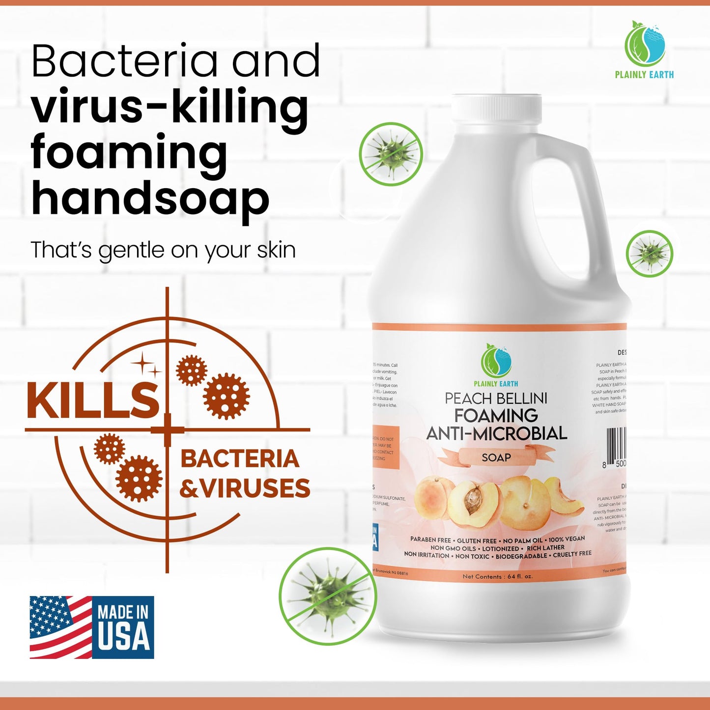Plainly Earth Antimicrobial Hand Soap 64 oz – Peach Bellini Foaming Refill