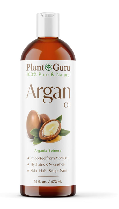 Plant Guru Argan Oil 16oz — Cold-Pressed Morocco Virgin, 100% Pure for Hair, Skin & Body