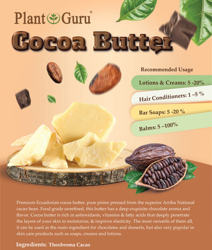 Plant Guru Raw Cocoa Butter 5 lbs Bulk | 100% Pure Arriba Nacional Cacao, Food Grade