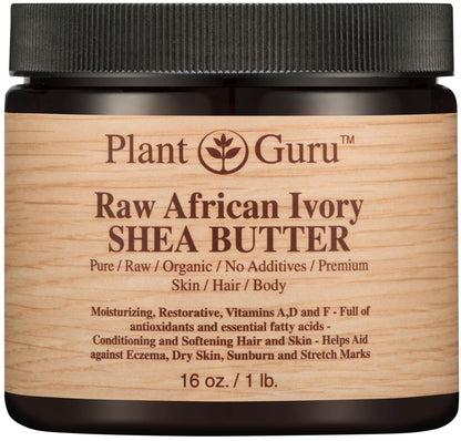 Plant Guru Raw African Shea Butter 16oz – 100% Pure Unrefined Ivory for Dry Skin, Hair & DIY
