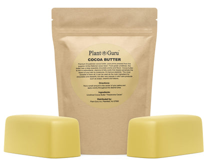 Plant Guru Raw Cocoa Butter 2 Lbs Bar — 100% Pure Arriba Nacional Cacao Bean, Food Grade