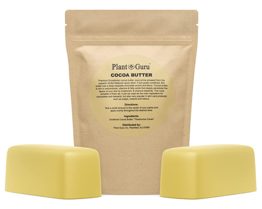 Plant Guru Raw Cocoa Butter 2 Lbs Bar — 100% Pure Arriba Nacional Cacao Bean, Food Grade