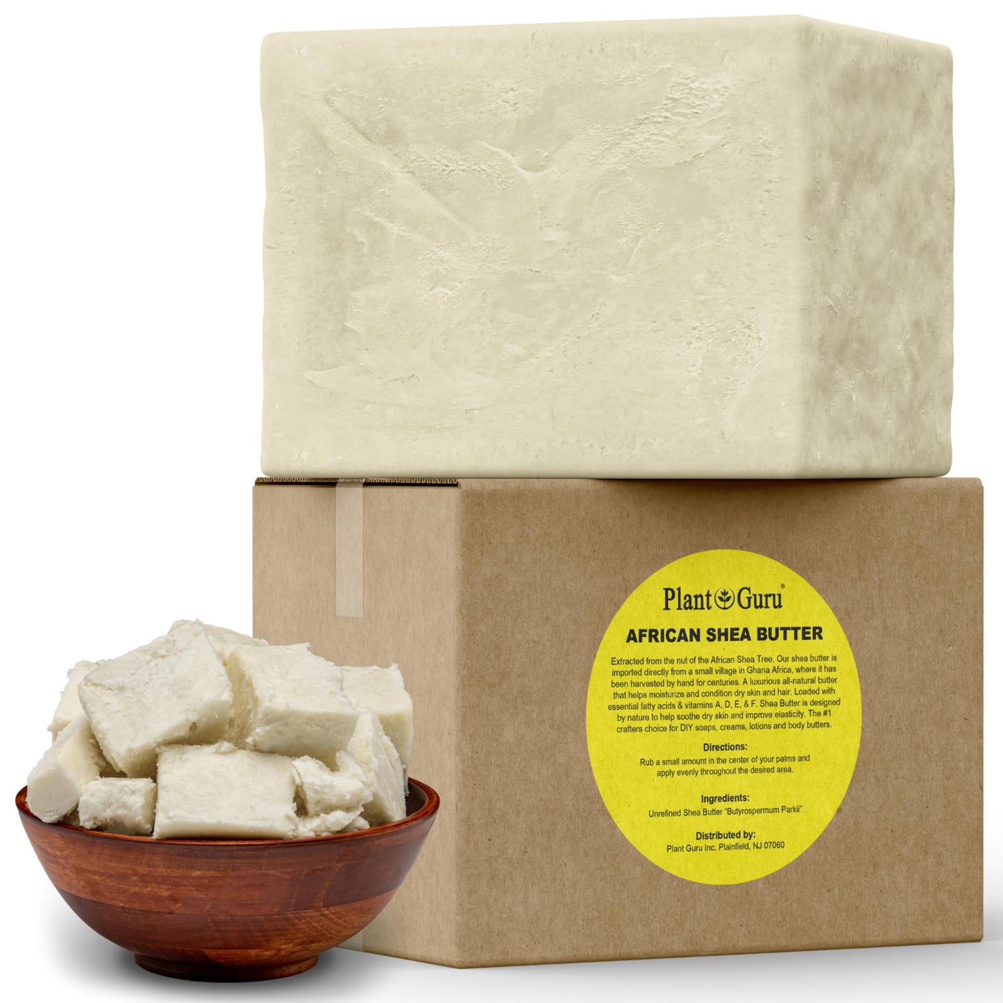 Plant Guru Raw African Shea Butter 10 lbs — 100% Pure, Unrefined Ivory Block for Skin, Hair & DIY Cosmetics