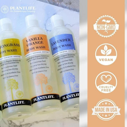 Plantlife Lemongrass Body Wash – GMO-Free, Gluten-Free, Gentle & Moisturizing | 14 oz | Made in USA
