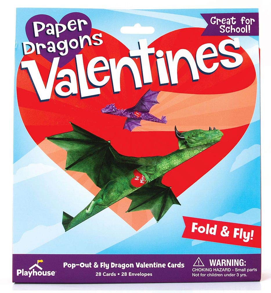 Playhouse Fold and Fly Dragons 28-Card Valentine Exchange Pack for Kids – Big 6x6 Cards & Envelopes
