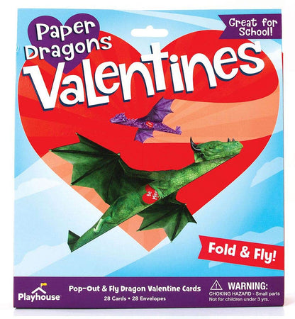 Playhouse Fold and Fly Dragons 28-Card Valentine Exchange Pack for Kids – Big 6x6 Cards & Envelopes
