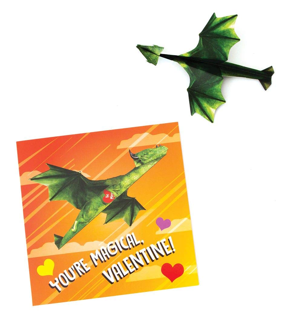 Playhouse Fold and Fly Dragons 28-Card Valentine Exchange Pack for Kids – Big 6x6 Cards & Envelopes