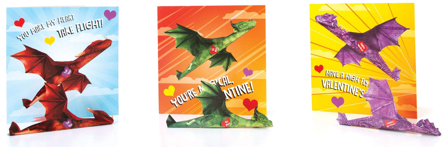 Playhouse Fold and Fly Dragons 28-Card Valentine Exchange Pack for Kids – Big 6x6 Cards & Envelopes