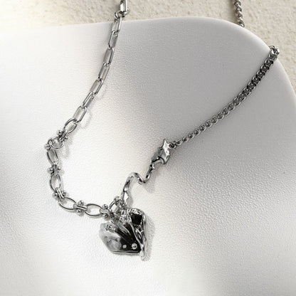 Pleated Heart Pendant Necklace