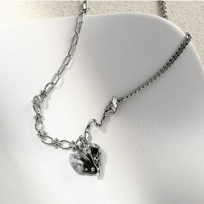 Pleated Heart Pendant Necklace
