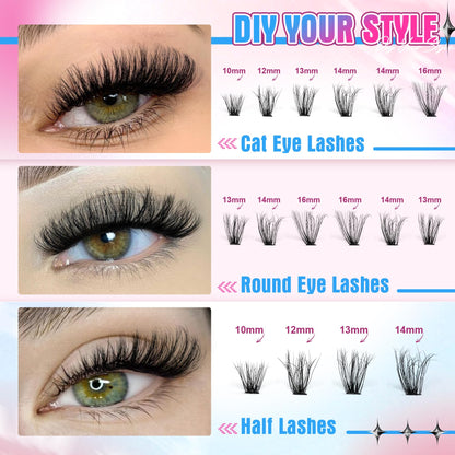 Pleell Lash Clusters 330Pcs – 6D Fluffy DIY Volume Lashes, D-Curve (40D)