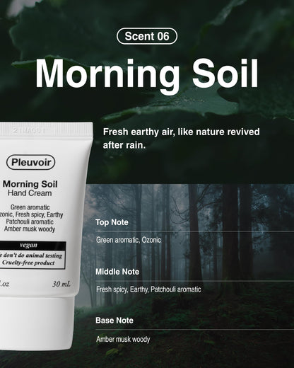 Pleuvoir Morning Soil Hand Cream – Fresh Earthy Ozonic Scent, Lightweight Hydration