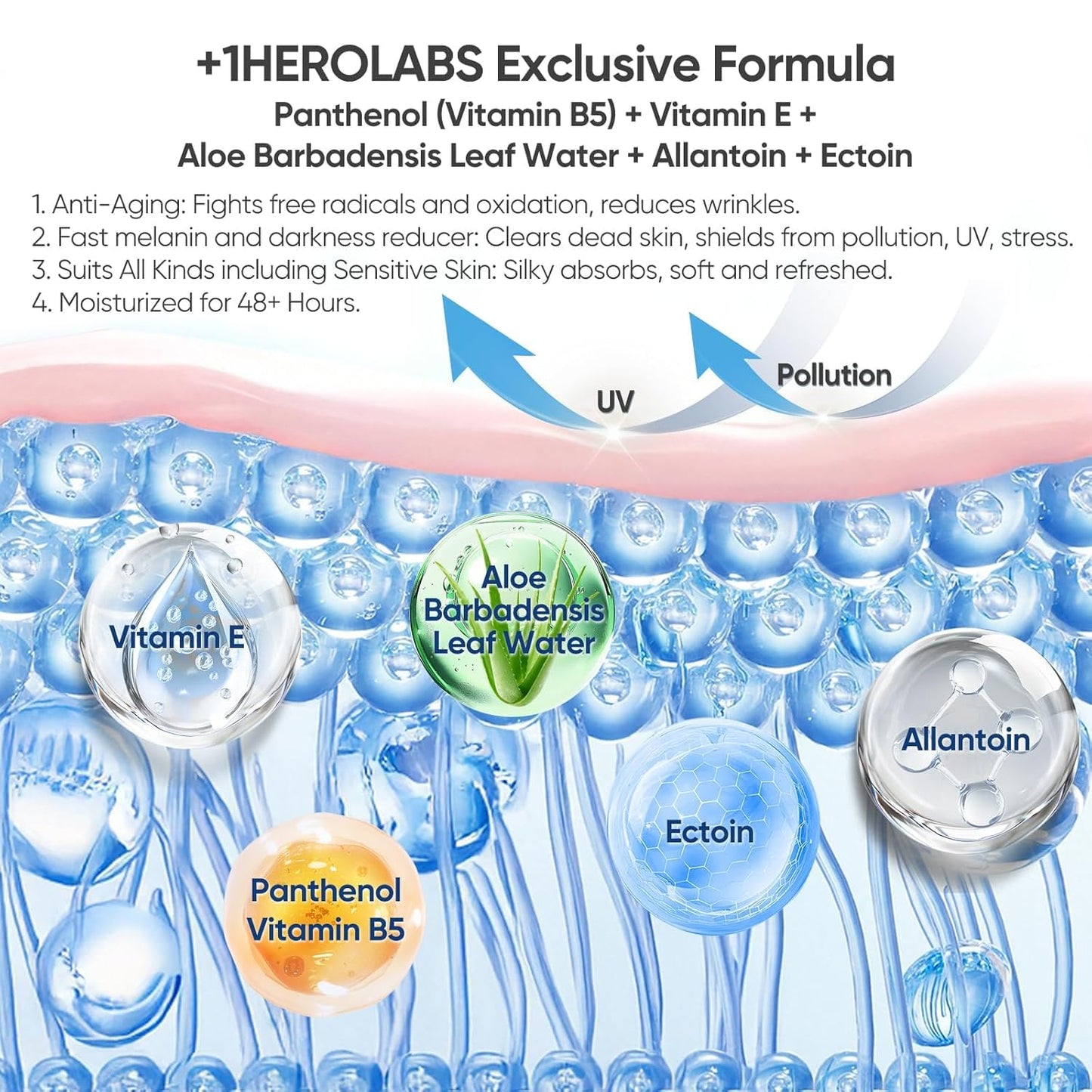 +1HEROLABS Hyaluronic Acid Serum with Vitamin C, B5, E & Niacinamide — Hydrating, Fragrance-Free