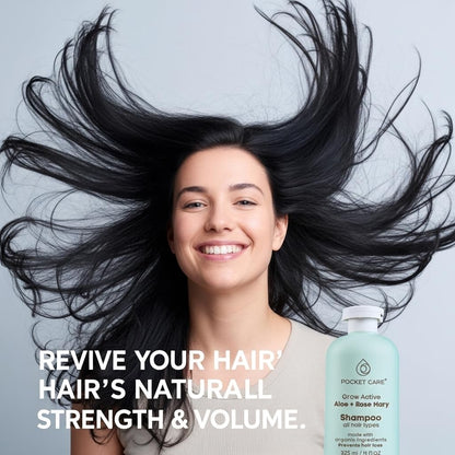 PocketCare Organic Shampoo – Artisanal Aloe Pulp, Rosemary & Natural Nutrients | Hydration & Hair Support 325ml