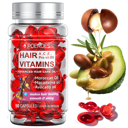 POEROES Hair Oil 50 Capsules – Argan & Avocado Leave-In Serum for Frizz Control