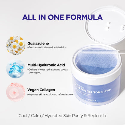 PONGDANG Dewy Glow Azulene Gel Toner Pad – Cooling & Calming 3-in-1 Toner