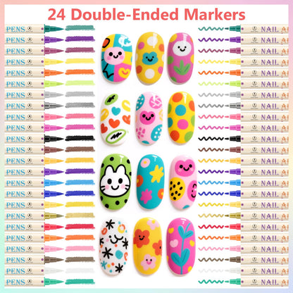 Ponhey 24 Colors Nail Art Pens Set - Quick-Drying Acrylic Markers for Nail Art & DIY Manicure