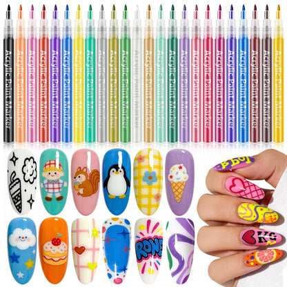 Ponhey 24 Colors Nail Art Pens Set – 0.7mm Quick-Dry Nail Markers for DIY Manicure