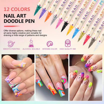 Ponhey 12 Colors Nail Art Pens Set – 0.7mm Quick-Dry Acrylic Markers for DIY Nail Design