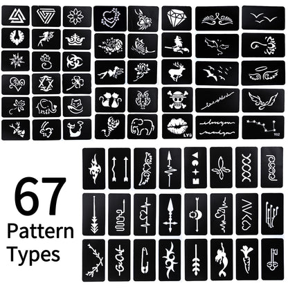 Ponhey Temporary Tattoo Markers Kit – 24 Colors, 67 Stencils, Dual-End Pens, Skin-Safe Body Art