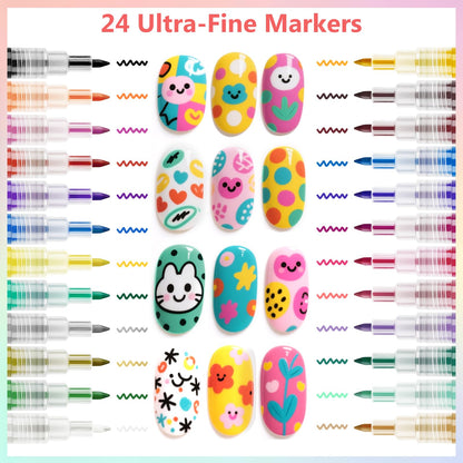 Ponhey 24 Colors Nail Art Pens Set – 0.7mm Quick-Dry Nail Markers for DIY Manicure