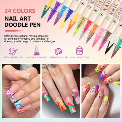 Ponhey 24 Colors Nail Art Pens Set - Quick-Drying Acrylic Markers for Nail Art & DIY Manicure