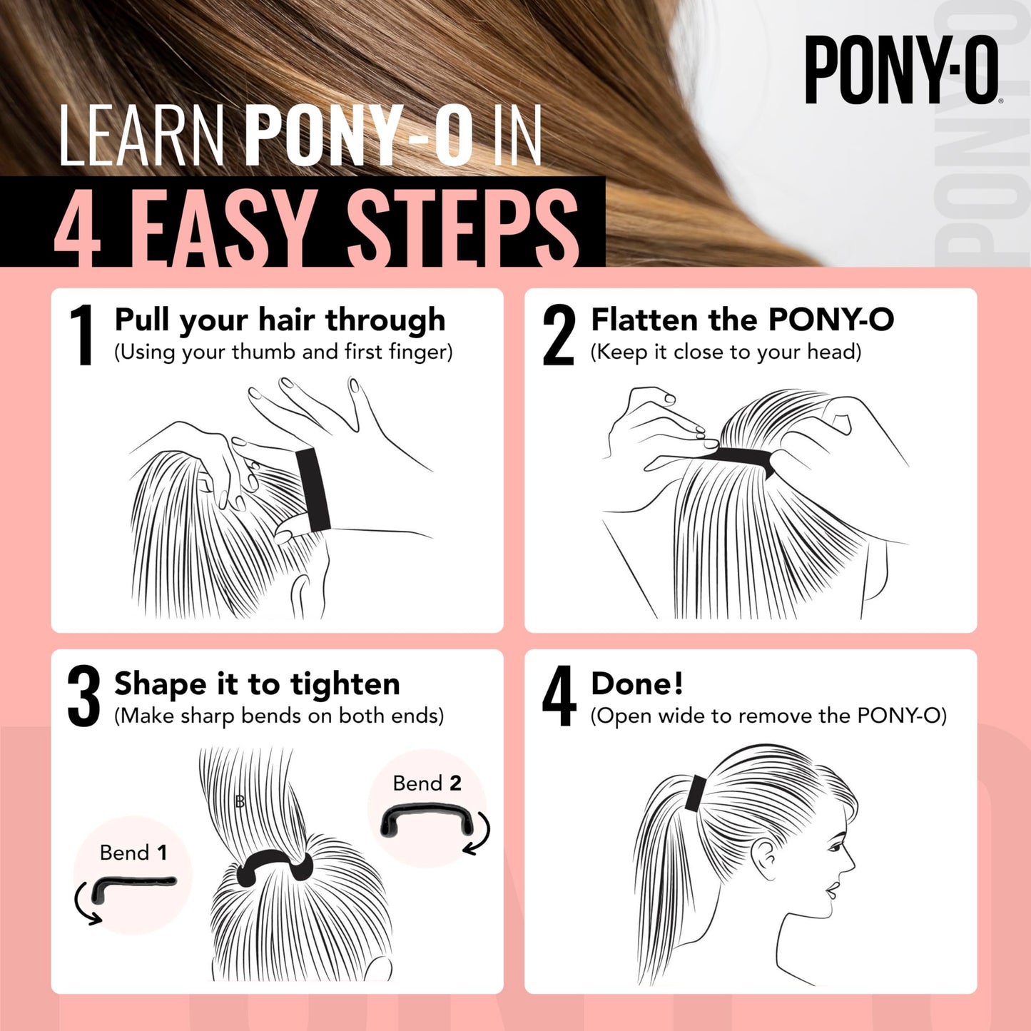 PONY-O Bendable Hair Ties – 2 Small, Volumizing & Gentle (Brown & White)