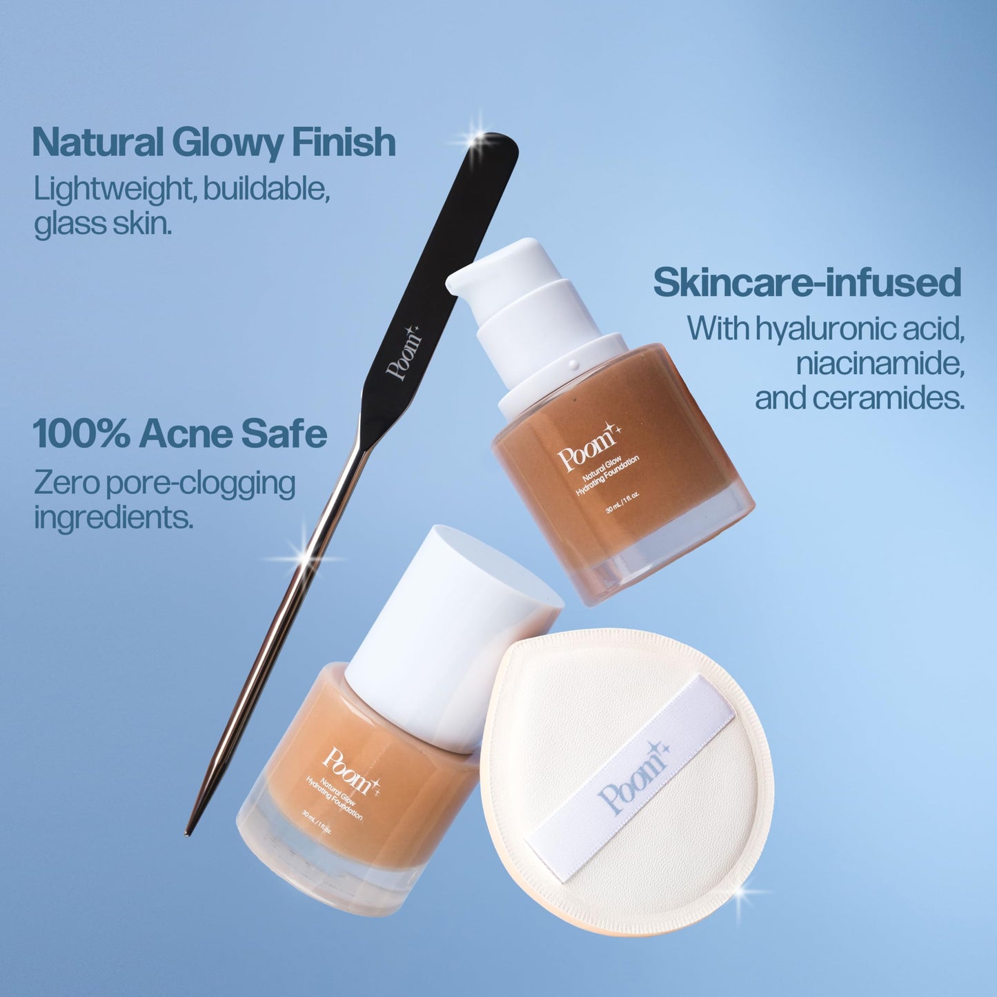 Poom Natural Glow Hydrating Foundation (Medium Neutral #300) – Buildable Coverage with Skincare Benefits