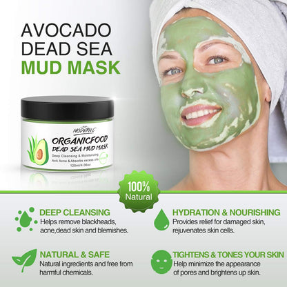 POP MODERN.C Clay Mask Avocado + Dead Sea Mud | Deep Cleansing, Hydration & Blackhead Removal (White)