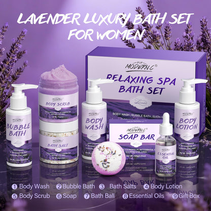 POP MODERN.C Lavender Bath Gift Set – 8-Piece Spa Kit for Women