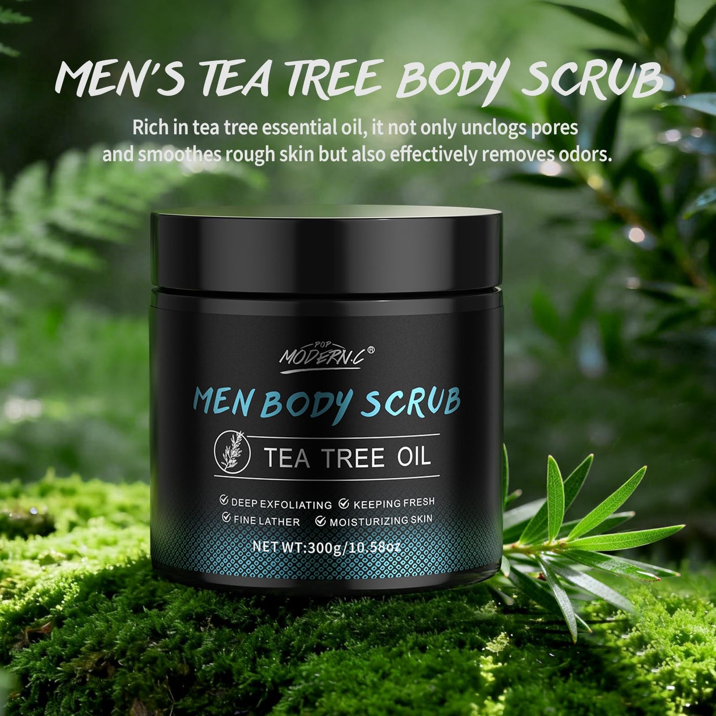 POP MODERN.C Men Body Scrub with Tea Tree Oil – Exfoliating Wash & Scrub (2% BHA, 10% AHA)