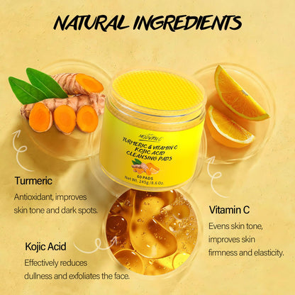 POP MODERN.C Turmeric Kojic Acid Cleansing Pads — 60 Pcs for Even Skin Tone, Vitamin C Exfoliating Pads
