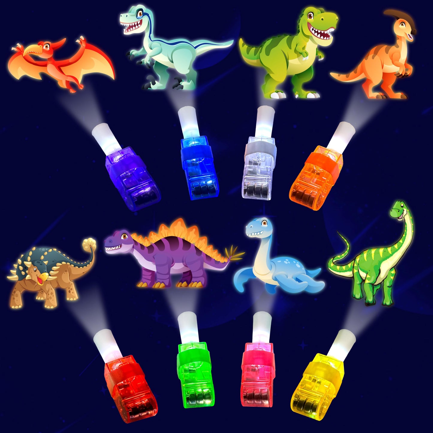 POPOOO 24Pcs Dinosaur LED Finger Lights – Glow-in-the-Dark Party Favors