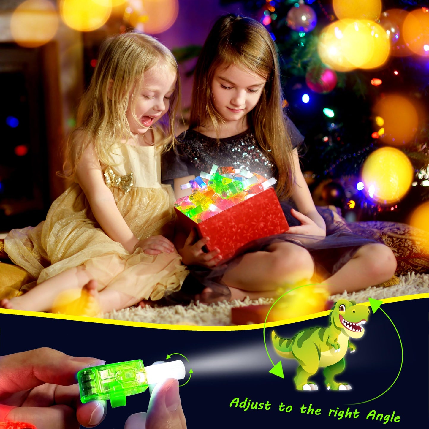 POPOOO 24Pcs Dinosaur LED Finger Lights – Glow-in-the-Dark Party Favors