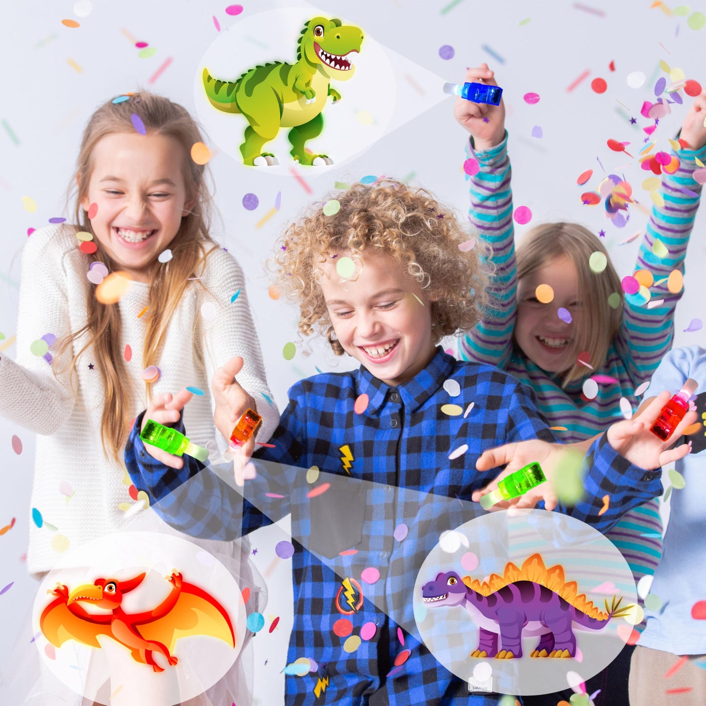 POPOOO 24Pcs Dinosaur LED Finger Lights – Glow-in-the-Dark Party Favors