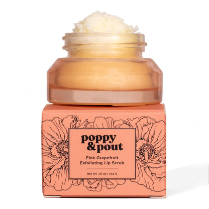 Poppy & Pout Natural Lip Scrub – Pink Grapefruit, Cruelty-Free, Recyclable Glass Jar