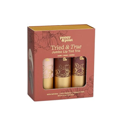 Poppy & Pout All Natural Lip Tints – 3-Pack Tried & True Trio (Daisy, Roxie, Donna)