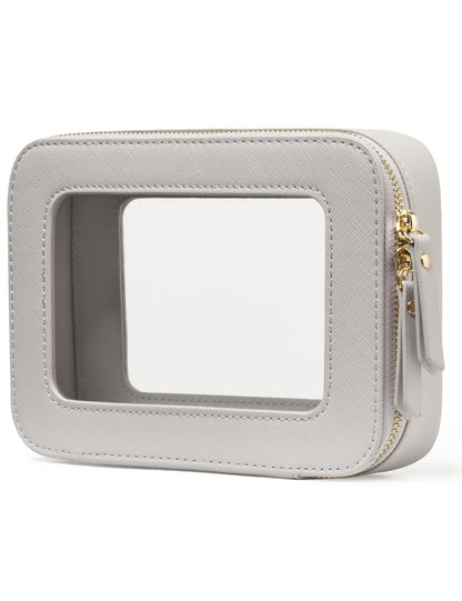 Popvibe Clear Makeup Case – TSA-Approved Transparent Cosmetic Bag, Beige Grey, Travel Medium