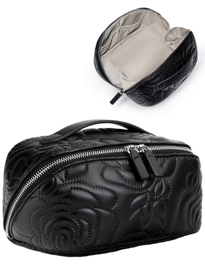 Popvibe Open Flat Makeup Bag | Large Capacity Travel Cosmetic Case for Women – Black