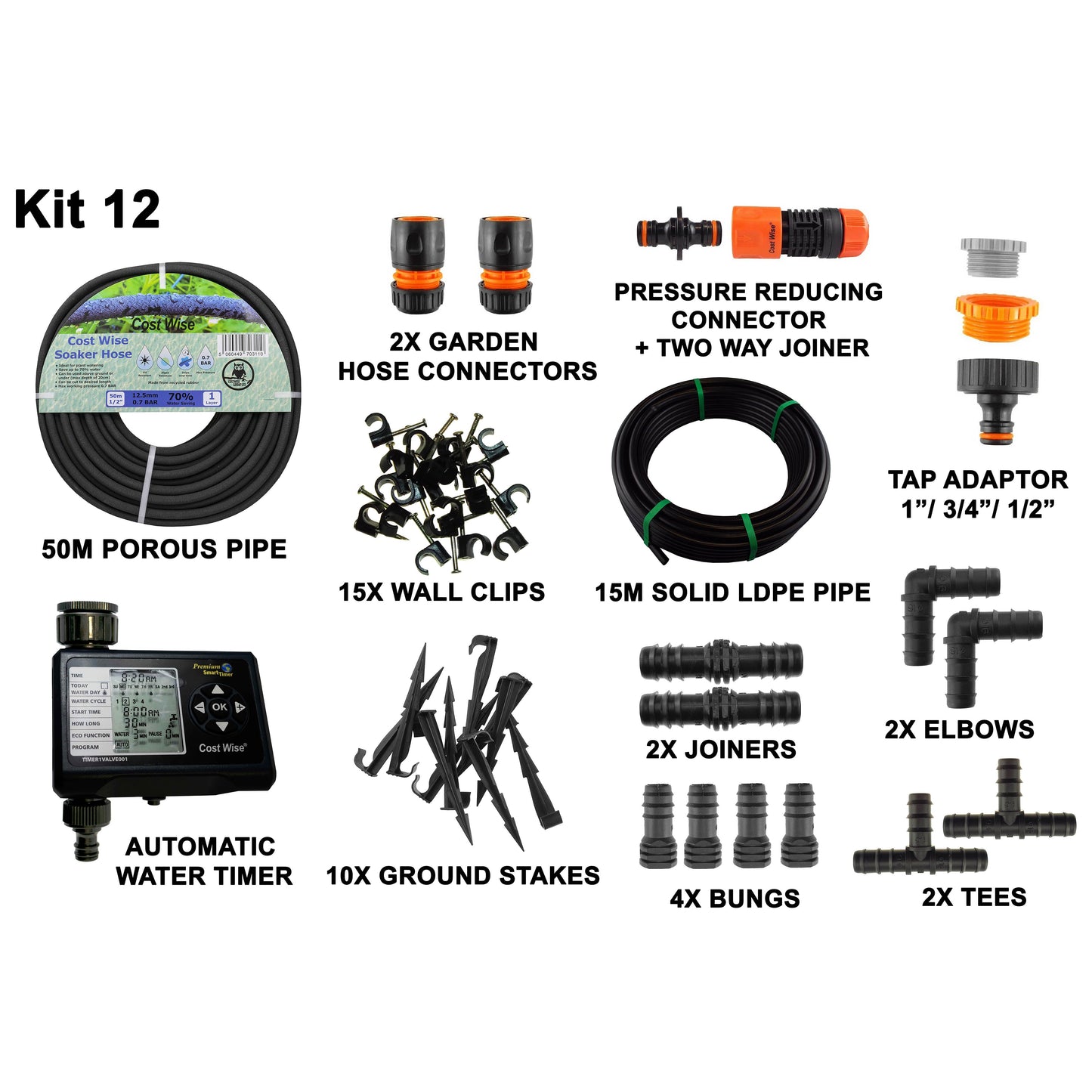 Porous Pipe Kit, POROUS-KIT12 Drip Irrigation Fitting Micro Watering System