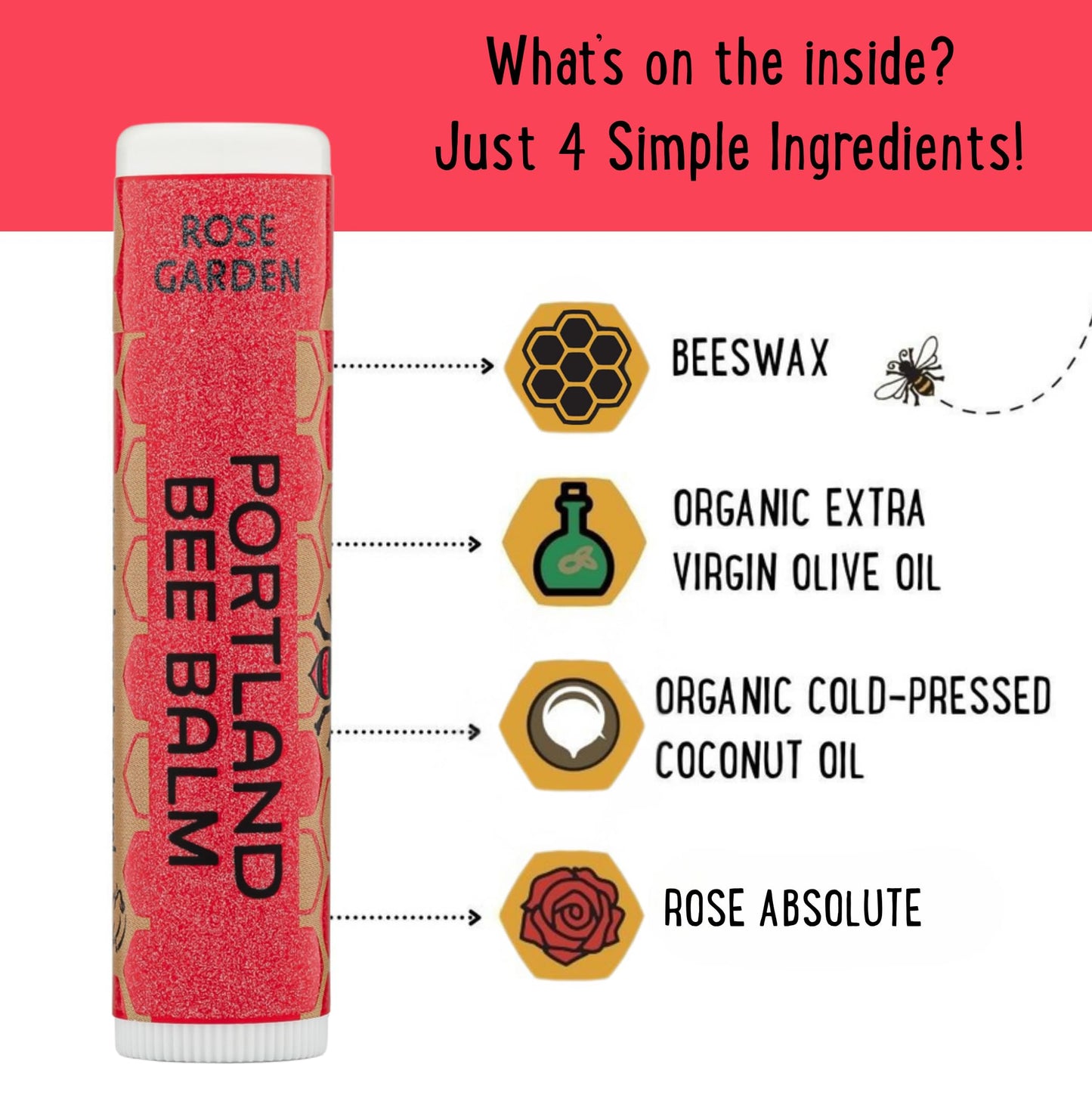 Portland Bee Balm Rose Garden Lip Balm – All Natural Handmade Beeswax, 24 Count