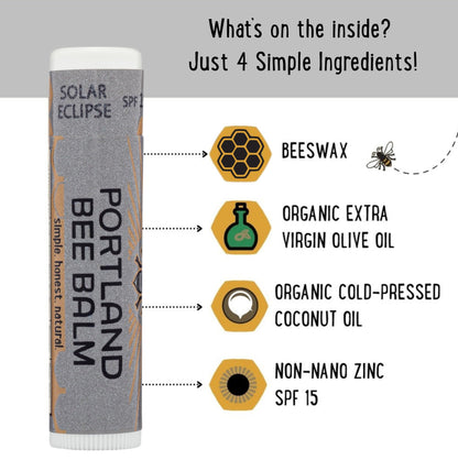 Portland Bee Balm Solar Eclipse SPF 15 Lip Balm – All Natural Handmade Beeswax, 3 Count
