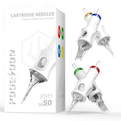 POSEIDON 50-Pack Professional Tattoo Cartridges Needles – Universal Fit 0.35 inch Base (5RL/7RL/9RL/5RS/7RS/9RS/7RM/15RM/7M1/15M1) With Membrane