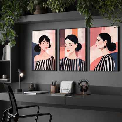 Poster Frame Large | Set of 3 Boho Women Wall art Prints
