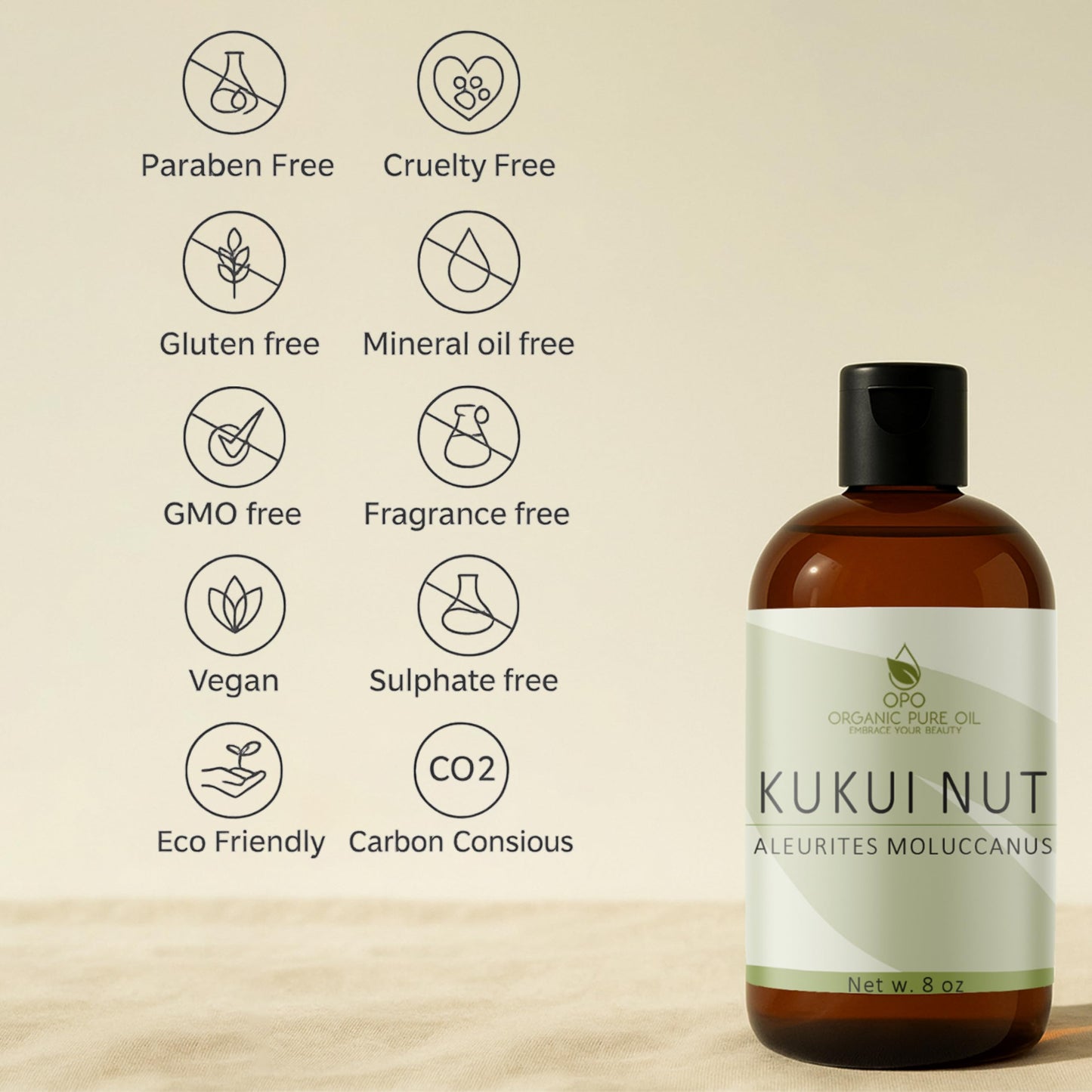 Pousutong Kukui Nut Oil – 8 oz Pure Carrier Oil for Hair & Skin