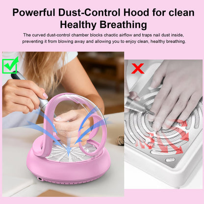 PowCube Nail Dust Collector with Transparent Airflow Shield – 5000RPM Ultra Quiet Vacuum (Pink)