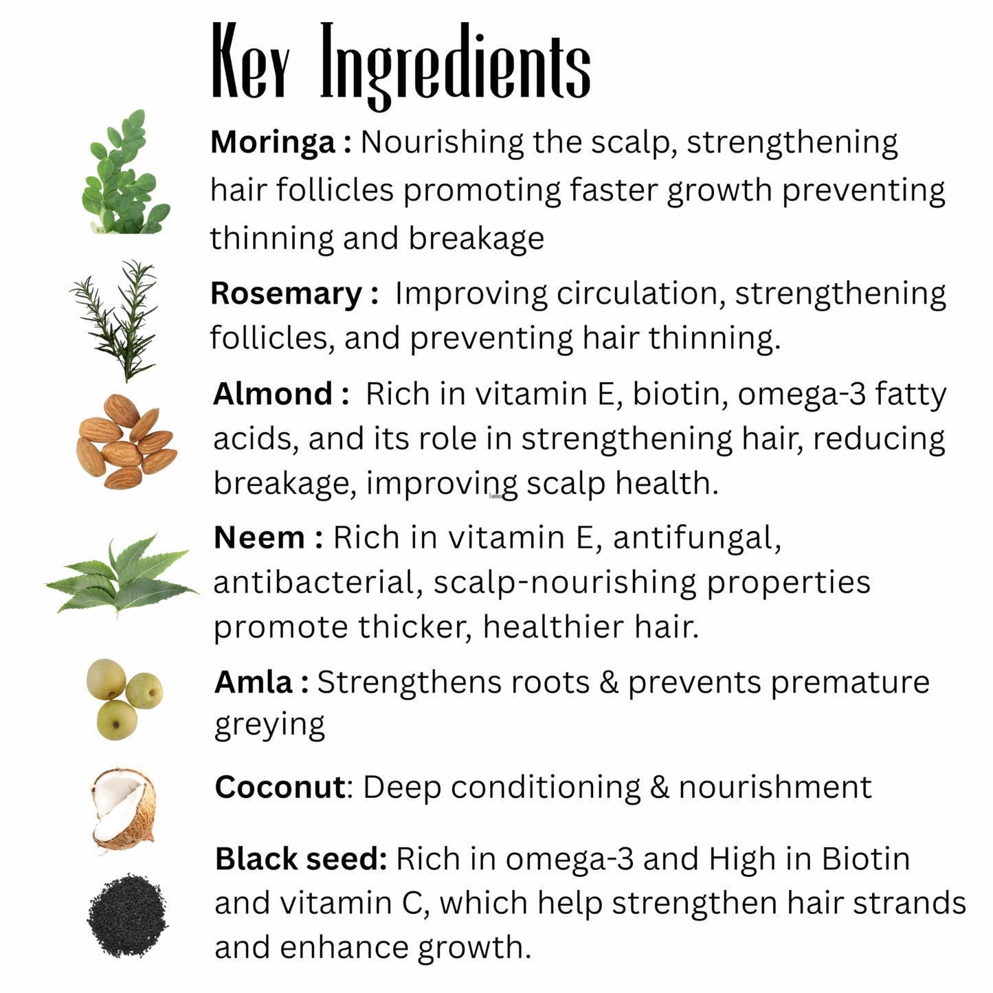 Power of Herbs Moringa Rosemary Ayurvedic Hair Oil - 2 oz, Made in USA