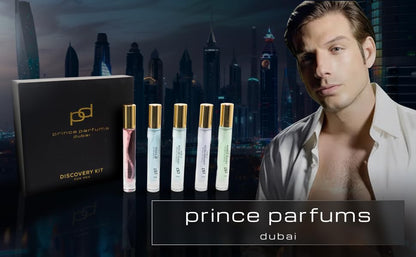 Prince Parfums Dubai – Men’s Discovery Kit: 5 x 10ml Extrait de Parfum Sprays (Wafa, Majestic Oudh, Bois de Guaiac, Azura Bergamot, Amber Woods)